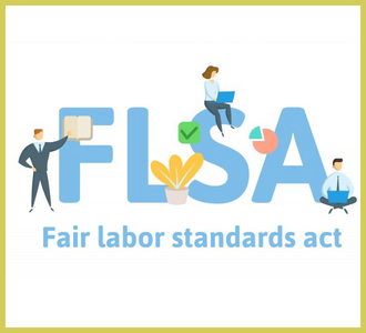 FLSA illustrated with images of people working on computers